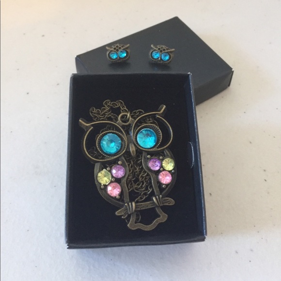 jewelry Jewelry - Owl long necklace baby earrings cute work set blue